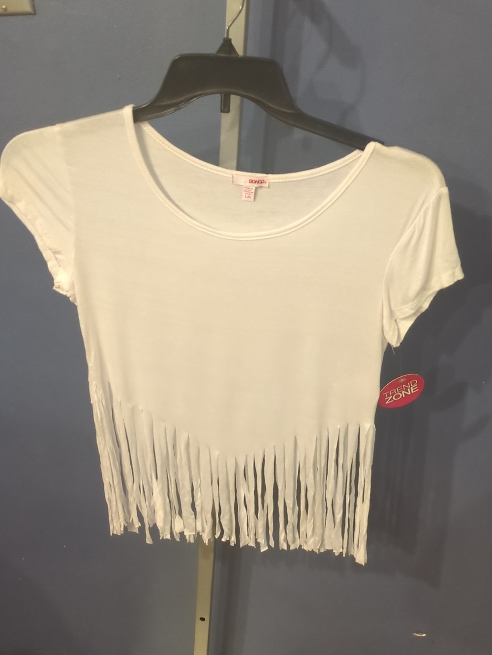 BONGO Large White Fringe Hem Crop Tee Cover Up